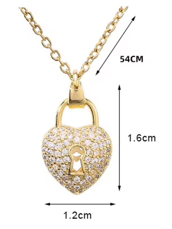 Zircon Heart Lock & Key Pendant Necklace, Y2K Collarbone Chain Jewelry for Women & Girls
