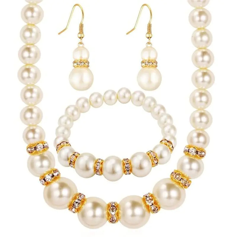 3pcs Elegant Round Pearl Acrylic Jewelry Set – Necklace, Earrings & Bracelet for Women