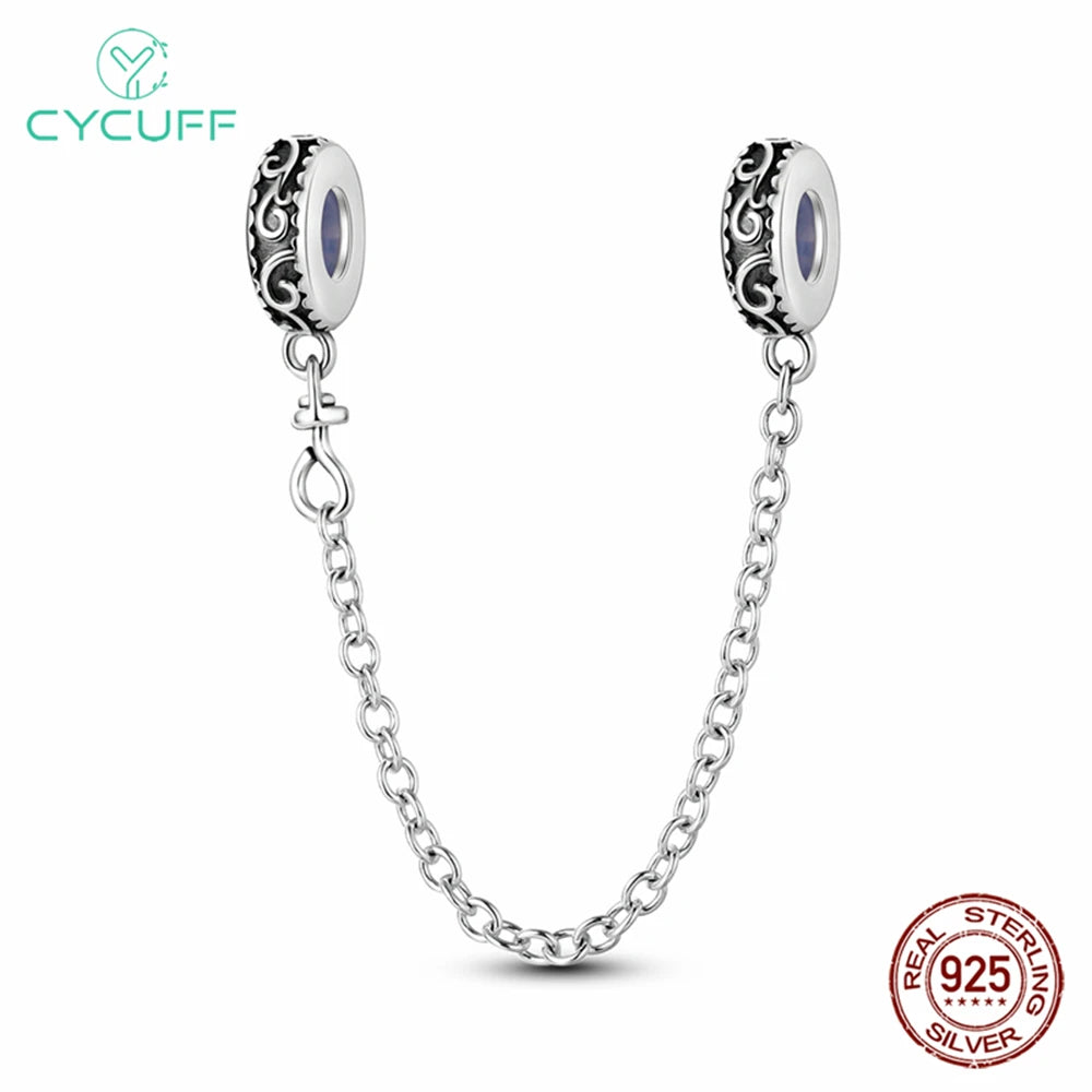 925 Sterling Silver Safety Chain Aircraft Earth Camera Daisy Silicone Charms Beads Fit Original Bracelets DIY Jewelry For Women