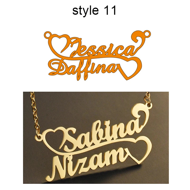 Personalised Two Name Necklace With Heart