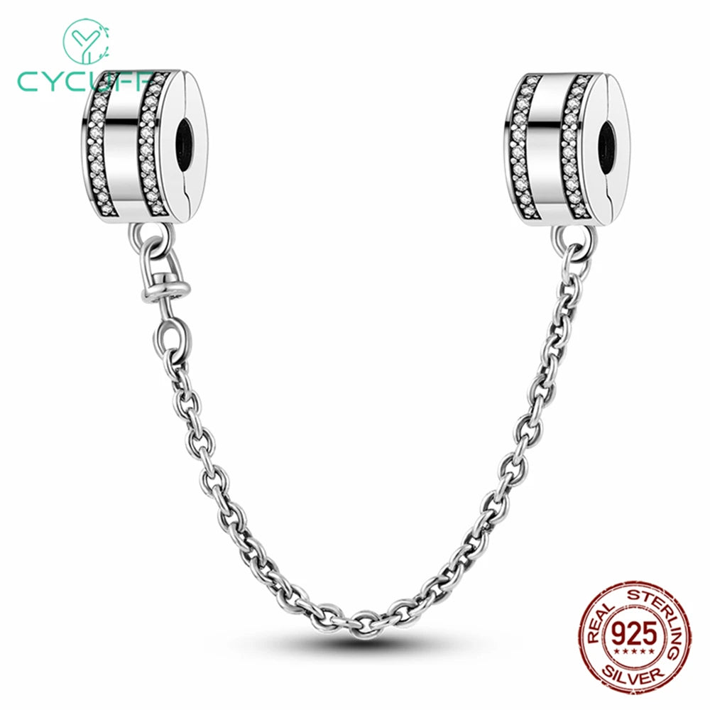 925 Sterling Silver Safety Chain Aircraft Earth Camera Daisy Silicone Charms Beads Fit Original Bracelets DIY Jewelry For Women