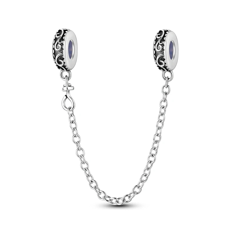 925 Sterling Silver Safety Chain Aircraft Earth Camera Daisy Silicone Charms Beads Fit Original Bracelets DIY Jewelry For Women