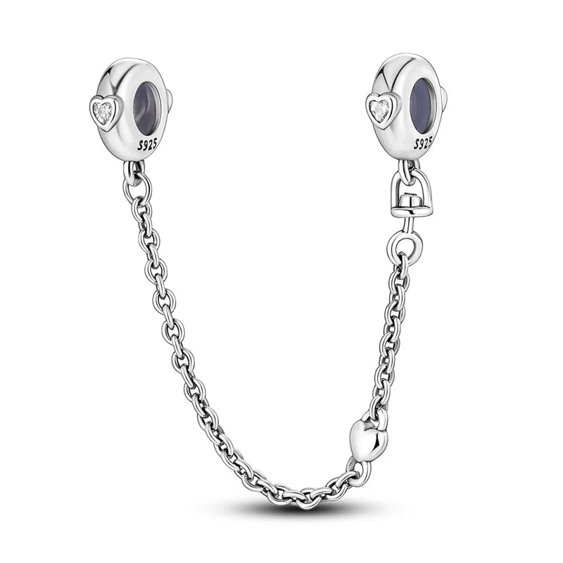 925 Sterling Silver Safety Chain Aircraft Earth Camera Daisy Silicone Charms Beads Fit Original Bracelets DIY Jewelry For Women