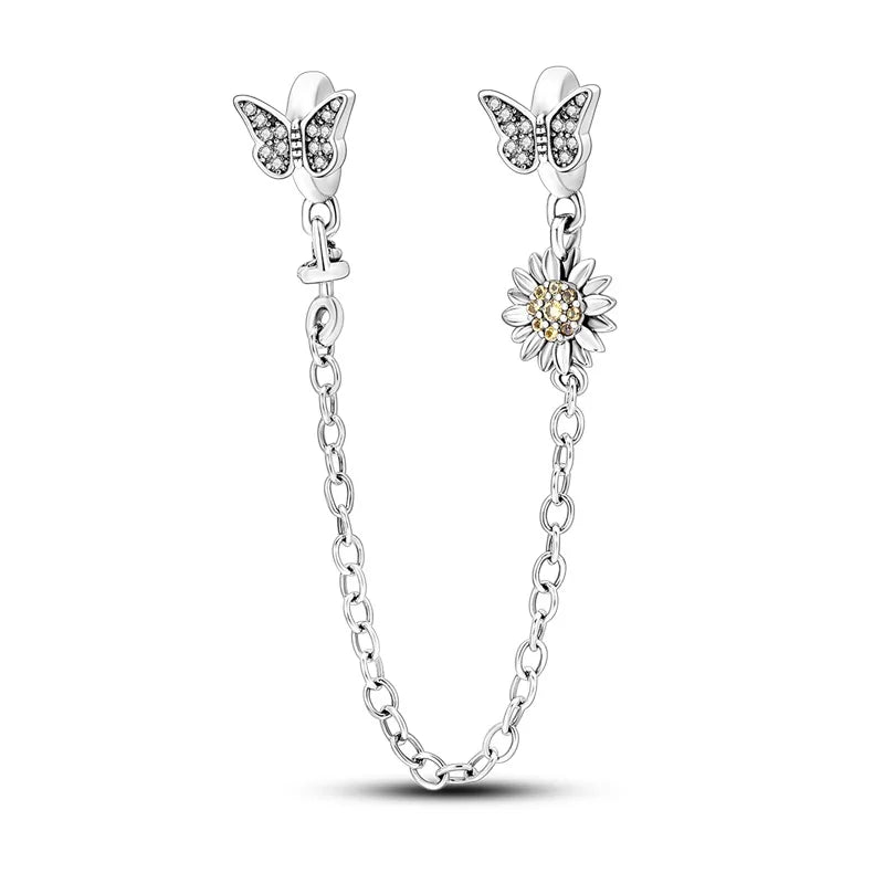 925 Sterling Silver Safety Chain Aircraft Earth Camera Daisy Silicone Charms Beads Fit Original Bracelets DIY Jewelry For Women