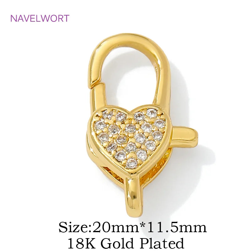 18K Gold Plated Zircon Heart Lobster Clasps for DIY Bracelet & Jewelry Making Accessories