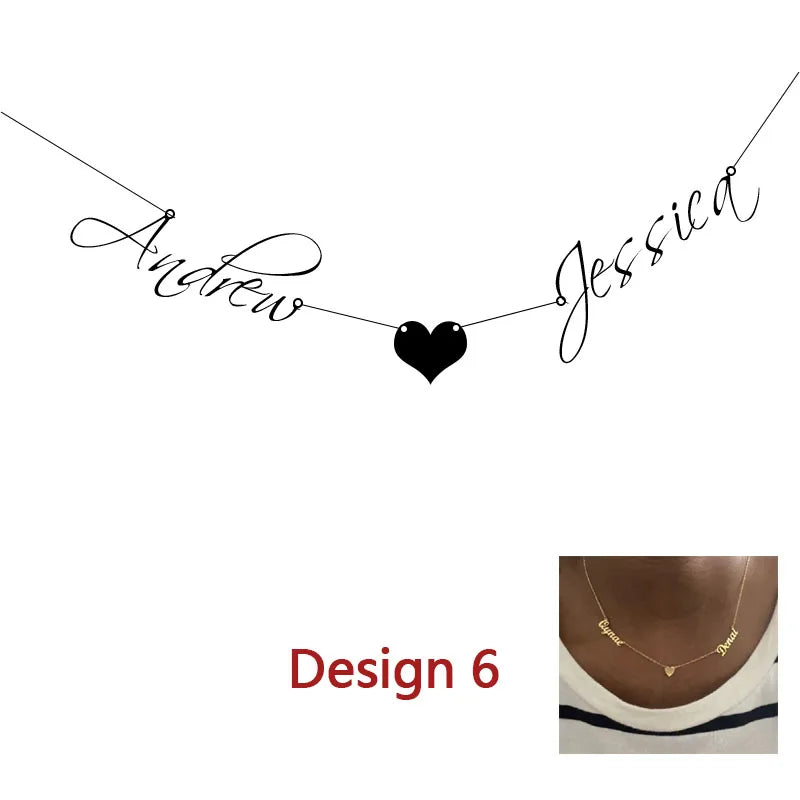 Personalised Two Name Necklace With Heart