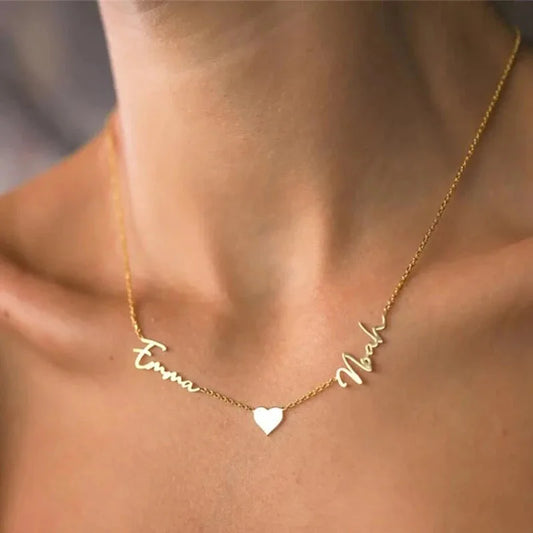 Personalised Two Name Necklace With Heart
