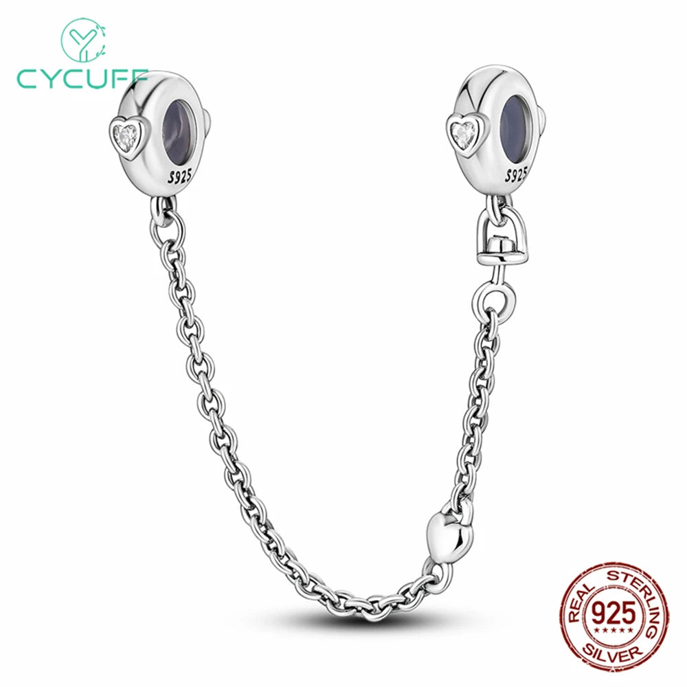 925 Sterling Silver Safety Chain Aircraft Earth Camera Daisy Silicone Charms Beads Fit Original Bracelets DIY Jewelry For Women
