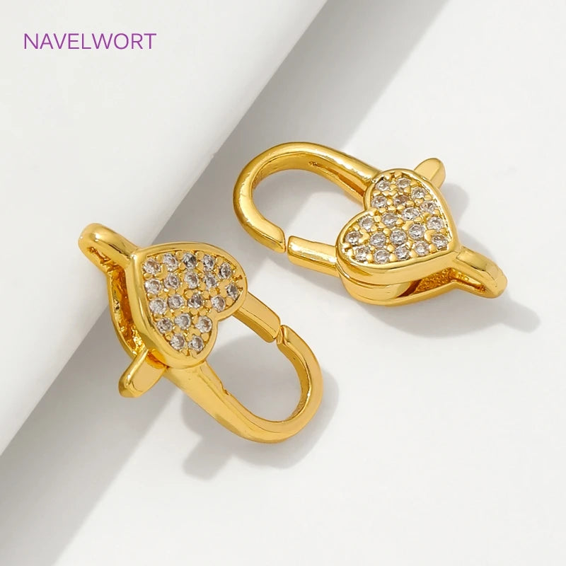 18K Gold Plated Zircon Heart Lobster Clasps for DIY Bracelet & Jewelry Making Accessories