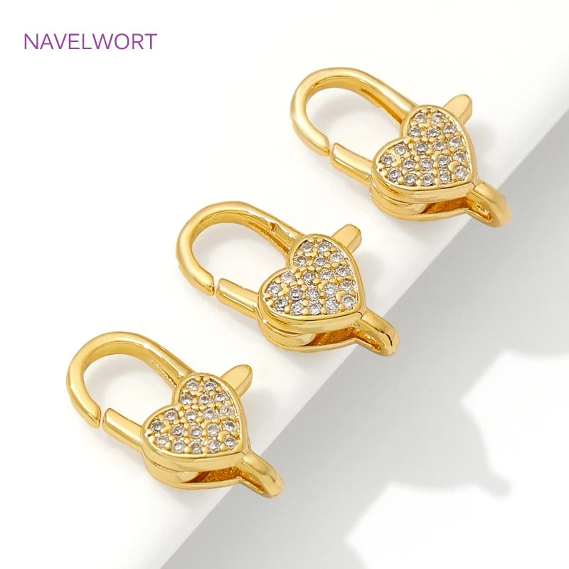 18K Gold Plated Zircon Heart Lobster Clasps for DIY Bracelet & Jewelry Making Accessories