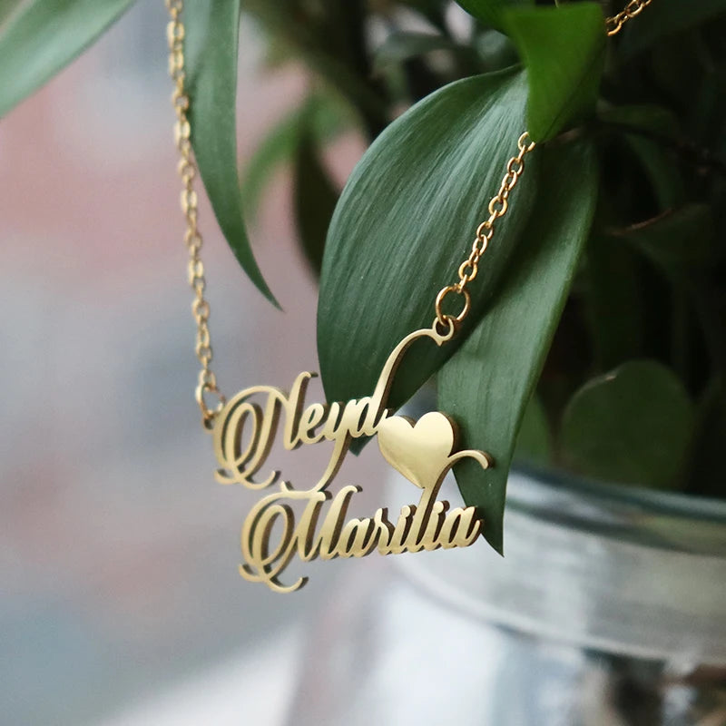 Personalised Two Name Necklace With Heart
