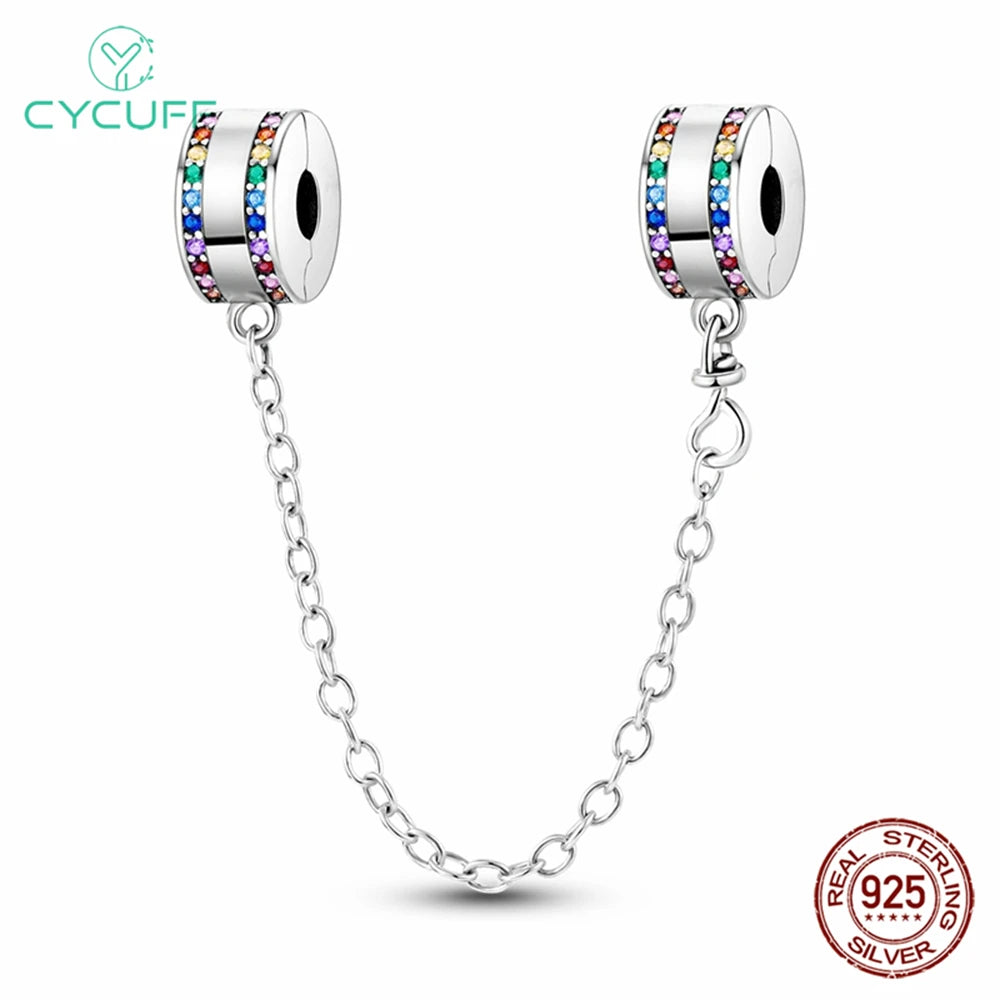 925 Sterling Silver Safety Chain Aircraft Earth Camera Daisy Silicone Charms Beads Fit Original Bracelets DIY Jewelry For Women