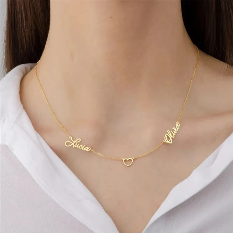 Personalised Two Name Necklace With Heart
