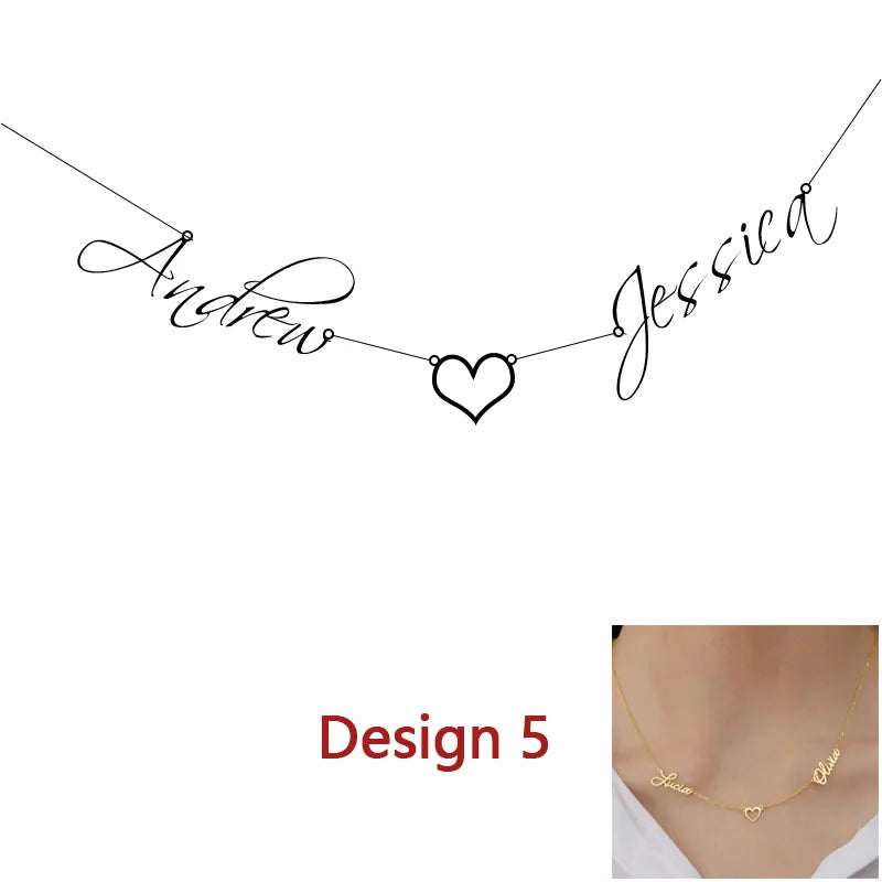 Personalised Two Name Necklace With Heart