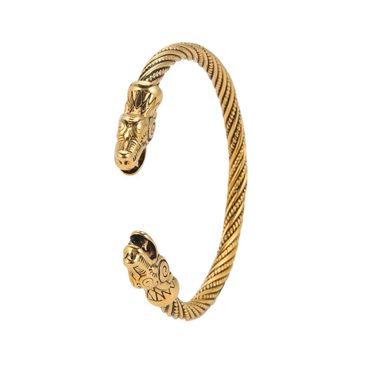 Kkjoy Stainless Steel Viking Dragon Head Bracelet, Norse Biker Cuff Wristband