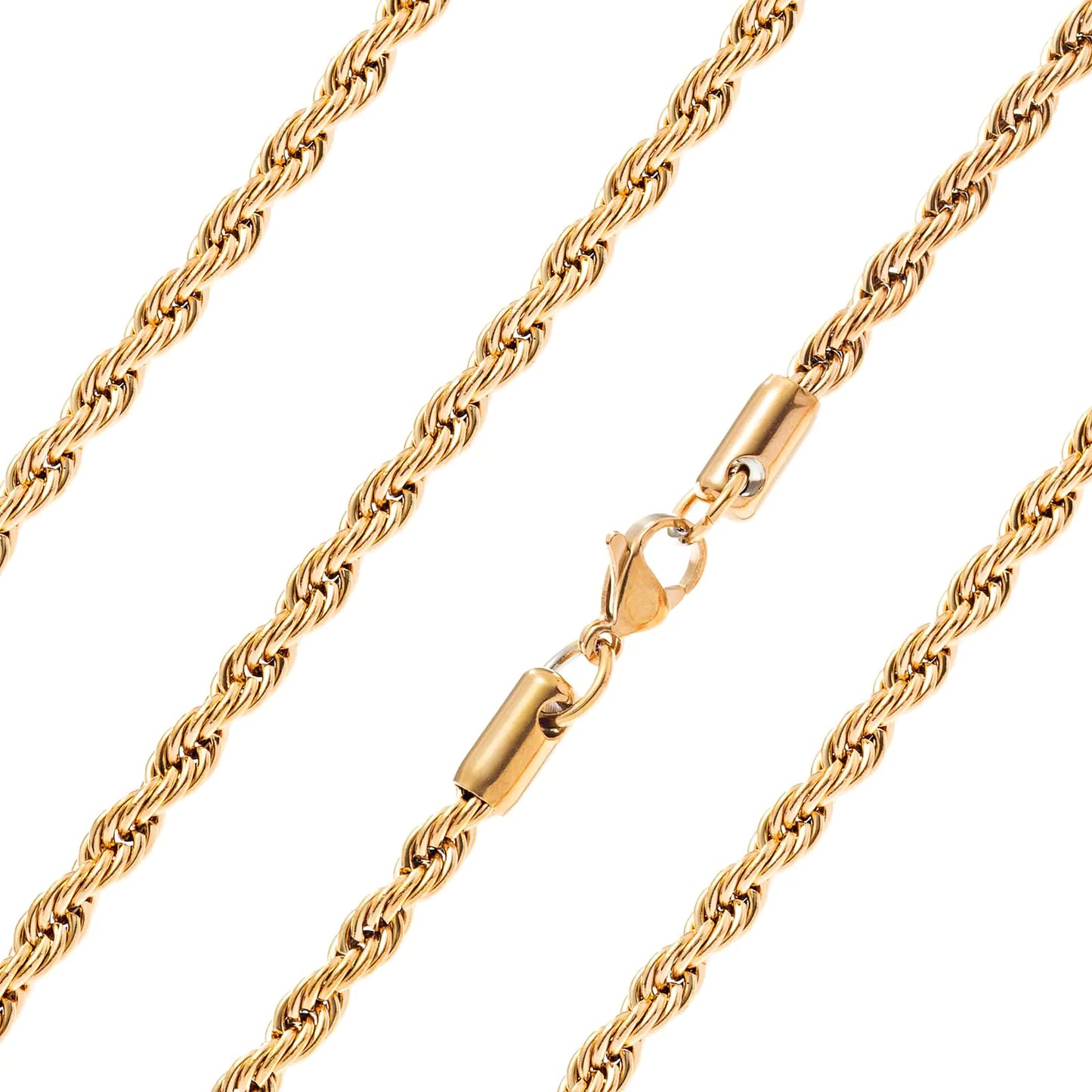 Ardú Men's 28" 4mm Gold Rope Chain, Stainless Steel, Heavy Plated Necklace Gift