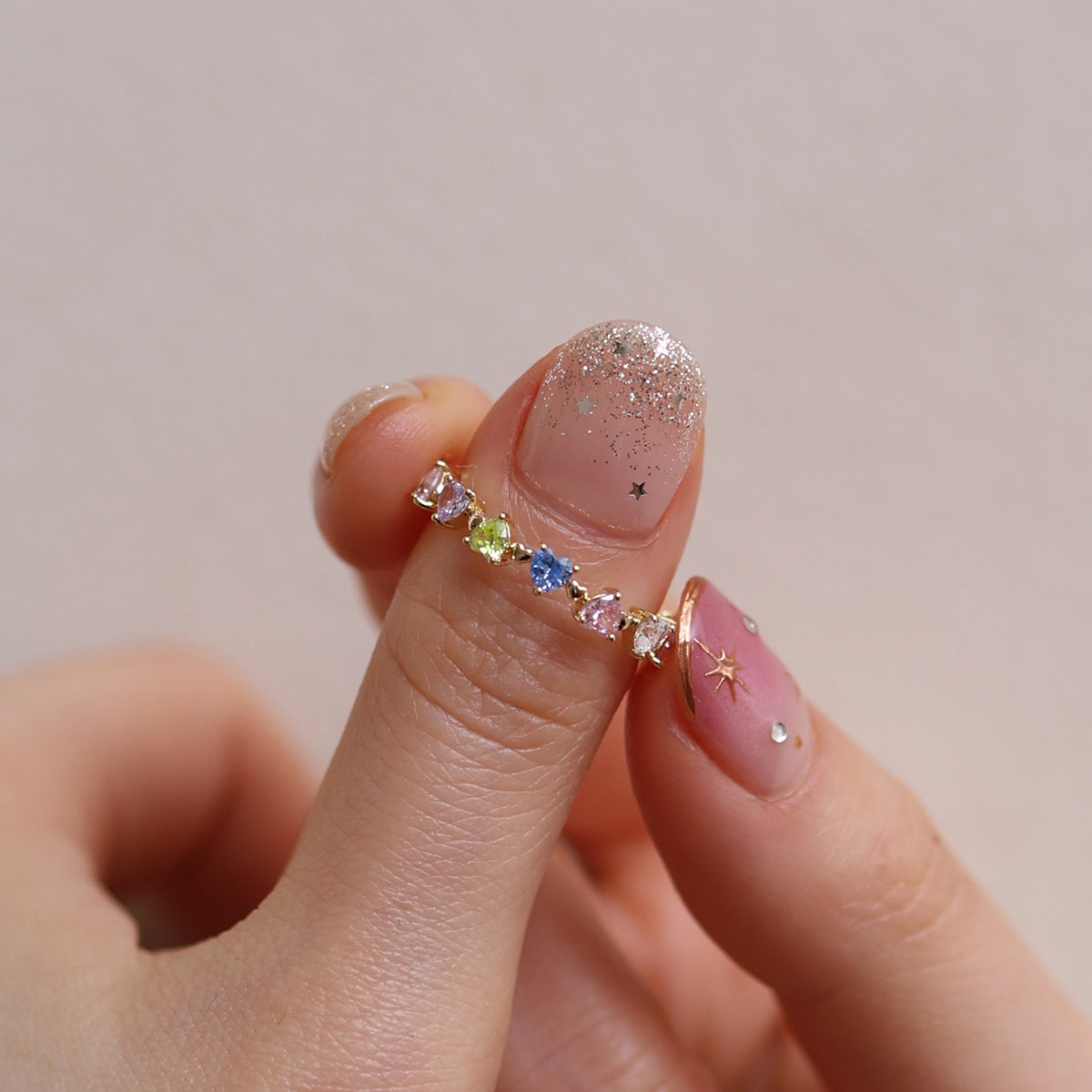 Rainbow heart gemstone ring-1