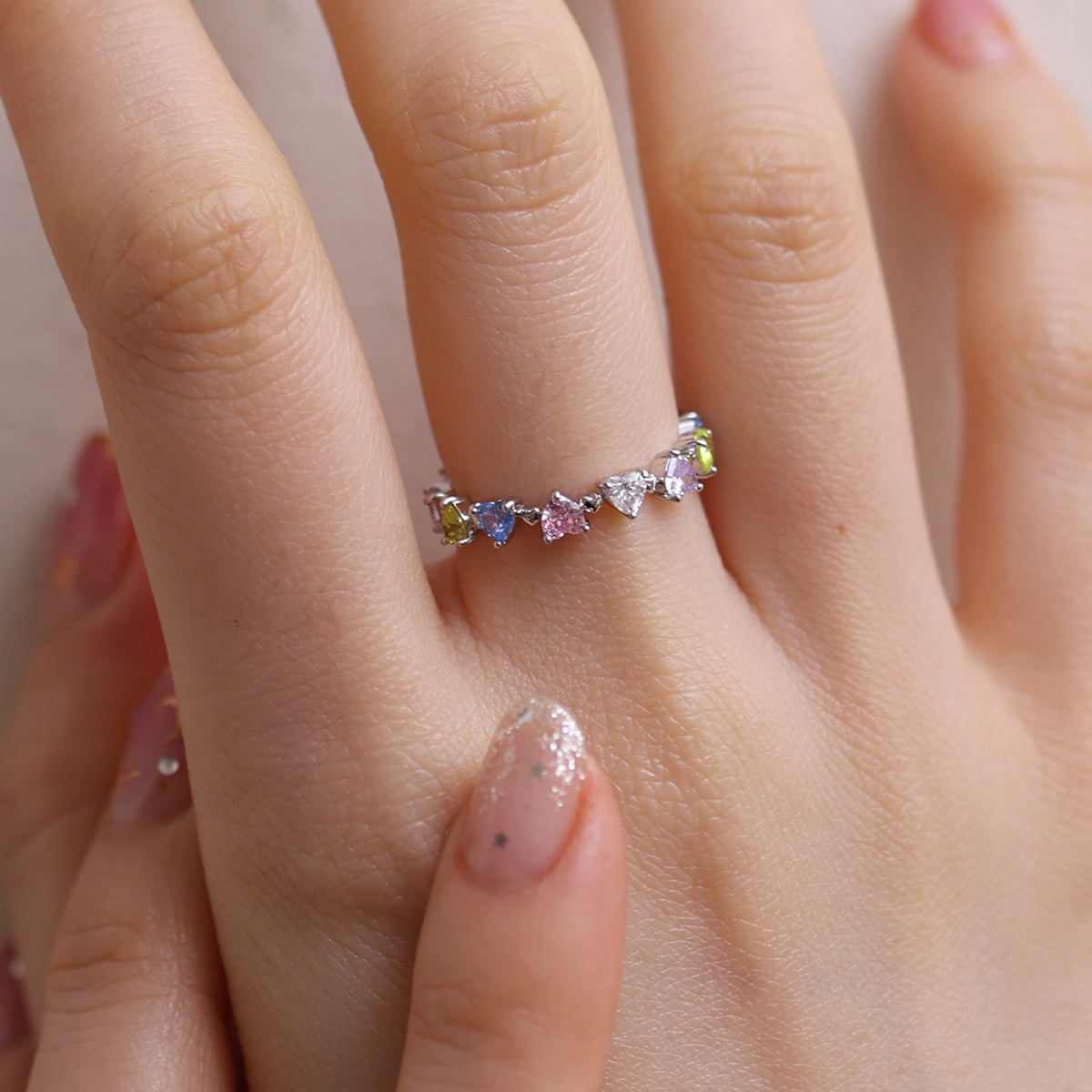 Rainbow heart gemstone ring-2