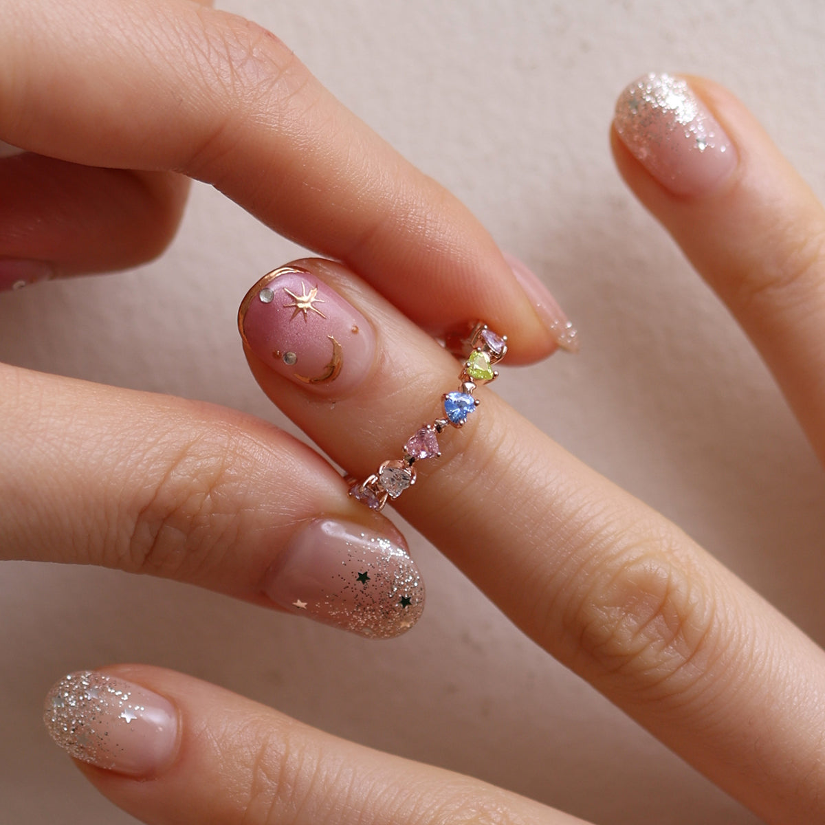 Rainbow heart gemstone ring-3