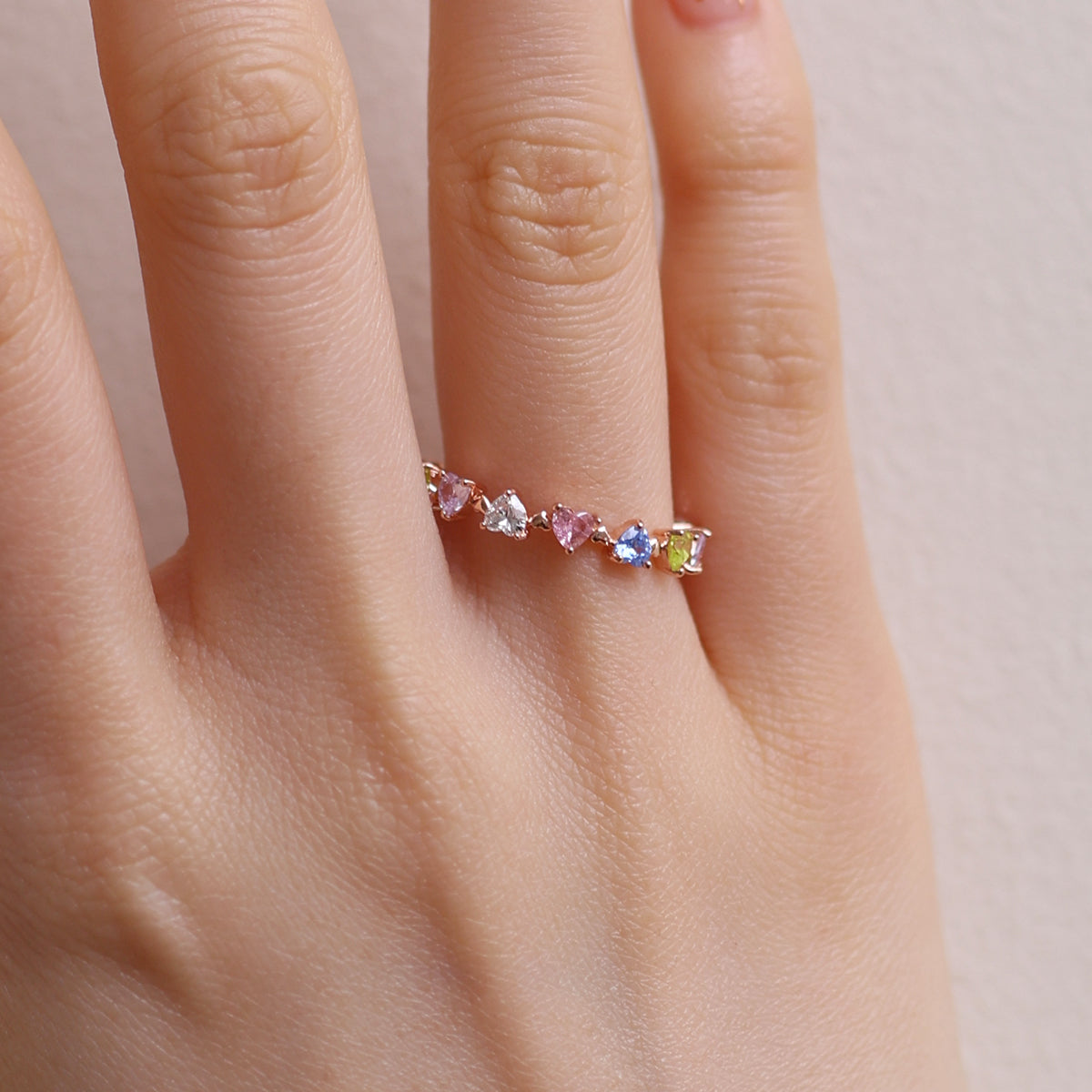 Rainbow heart gemstone ring-4