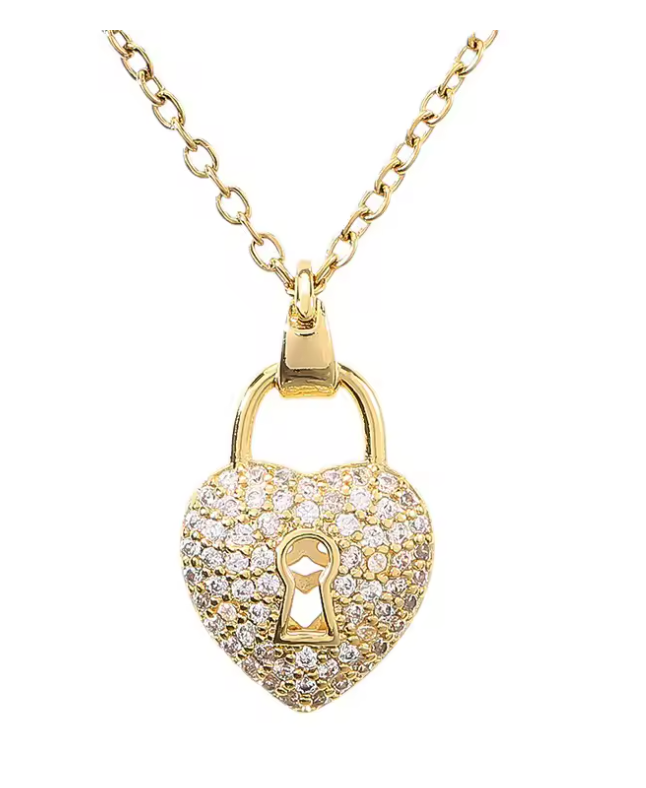 Zircon Heart Lock & Key Pendant Necklace, Y2K Collarbone Chain Jewelry for Women & Girls