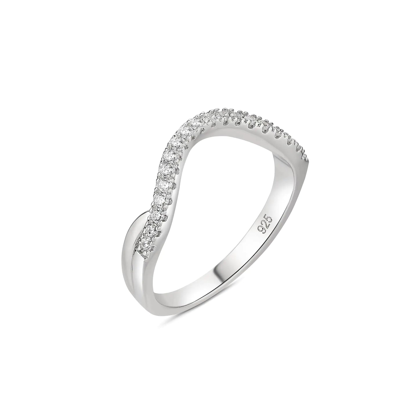 Newshe 925 Silver Wishbone Wedding Band, Stacking Eternity Ring with 5A CZ, Size 5