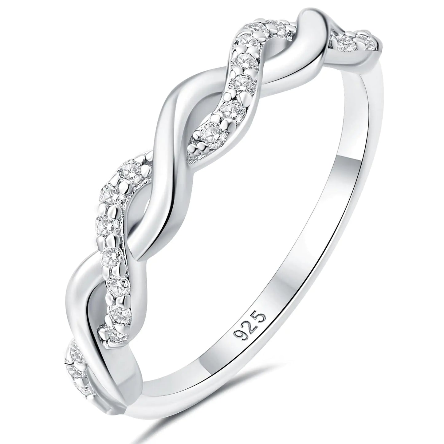 Newshe 925 sterling silver moissanite eternity wedding band, size 6.