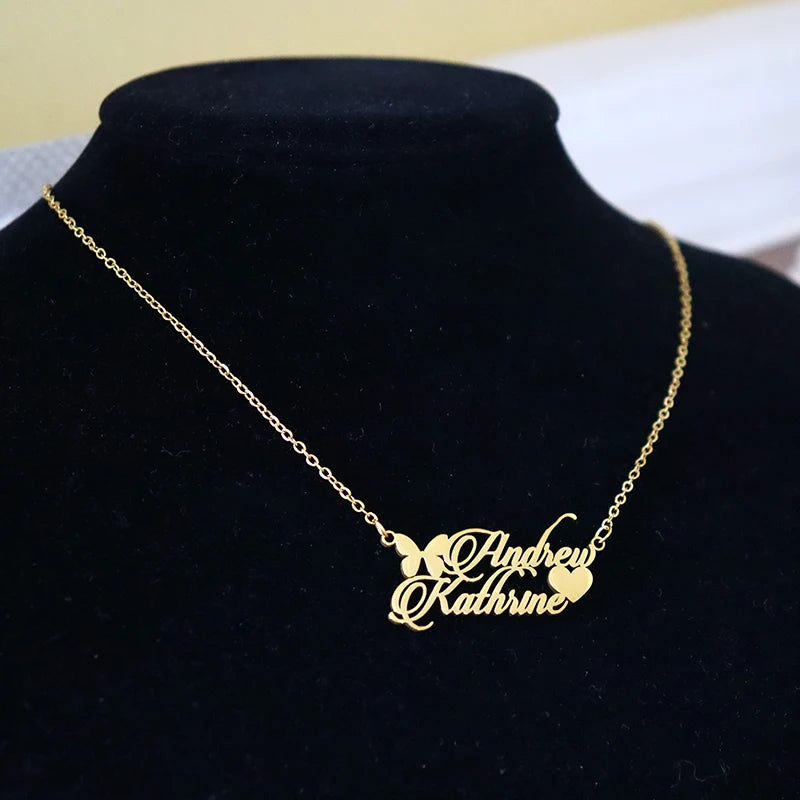 Personalised Two Name Necklace With Heart