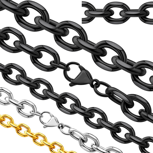 Oaldilee Men's Black 3MM Rolo Cable Chain Necklace, Punk Hip Hop Style, 24"