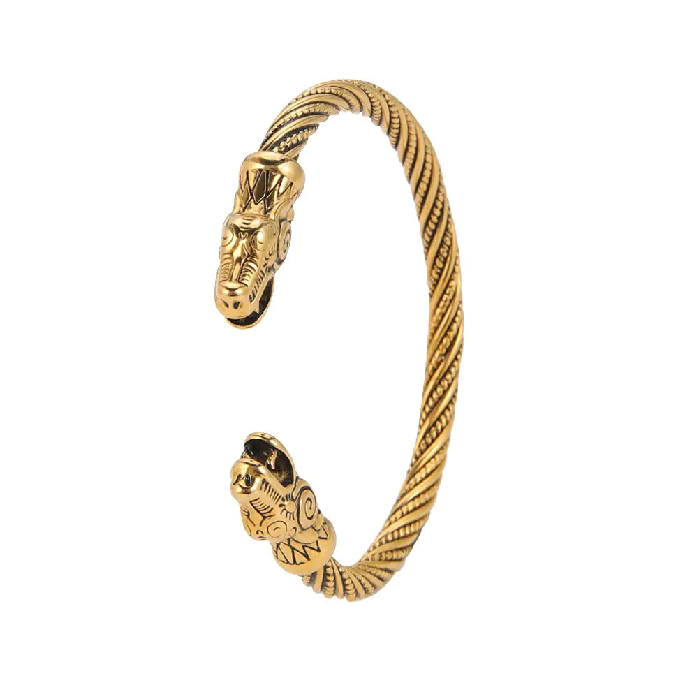 Kkjoy Stainless Steel Viking Dragon Head Bracelet, Norse Biker Cuff Wristband