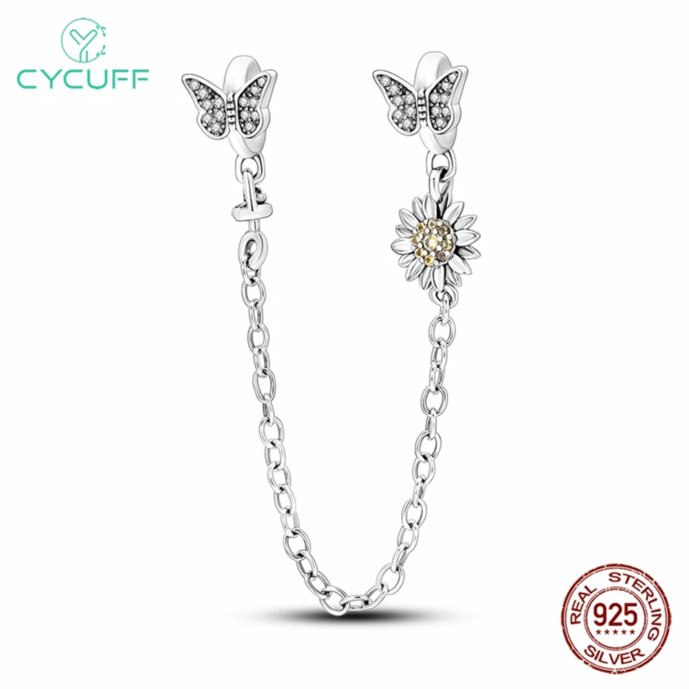 925 Sterling Silver Safety Chain Aircraft Earth Camera Daisy Silicone Charms Beads Fit Original Bracelets DIY Jewelry For Women