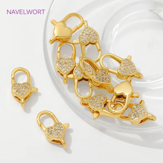 18K Gold Plated Zircon Heart Lobster Clasps for DIY Bracelet & Jewelry Making Accessories