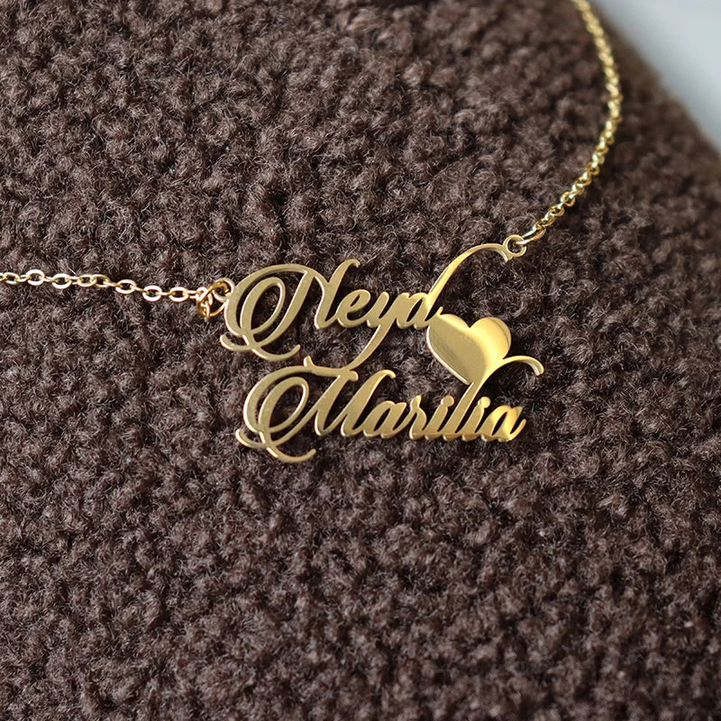 Personalised Two Name Necklace With Heart