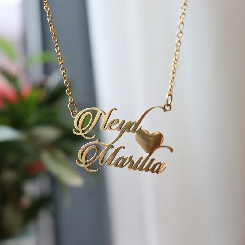 Personalised Two Name Necklace With Heart