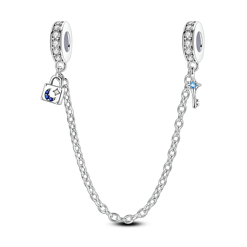 925 Sterling Silver Safety Chain Aircraft Earth Camera Daisy Silicone Charms Beads Fit Original Bracelets DIY Jewelry For Women