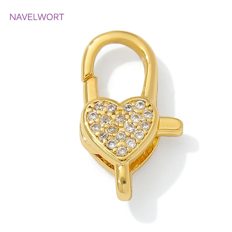 18K Gold Plated Zircon Heart Lobster Clasps for DIY Bracelet & Jewelry Making Accessories