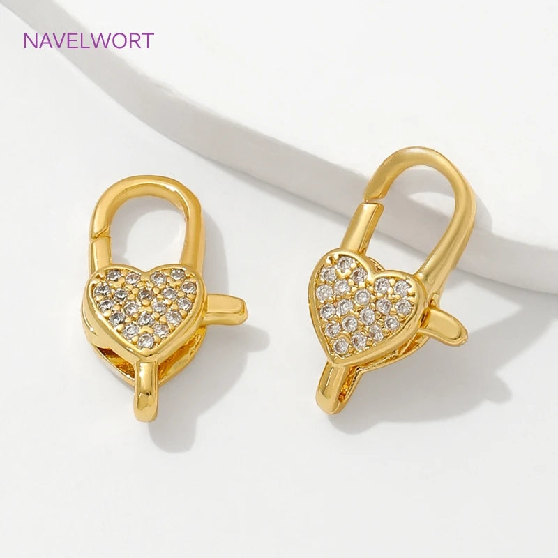 18K Gold Plated Zircon Heart Lobster Clasps for DIY Bracelet & Jewelry Making Accessories