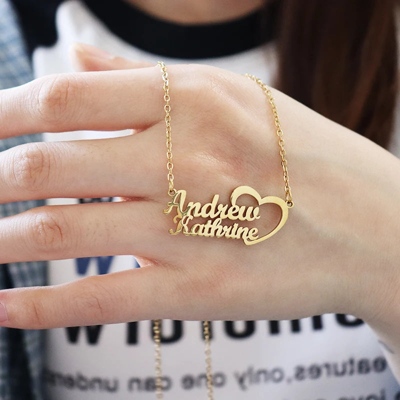 Personalised Two Name Necklace With Heart