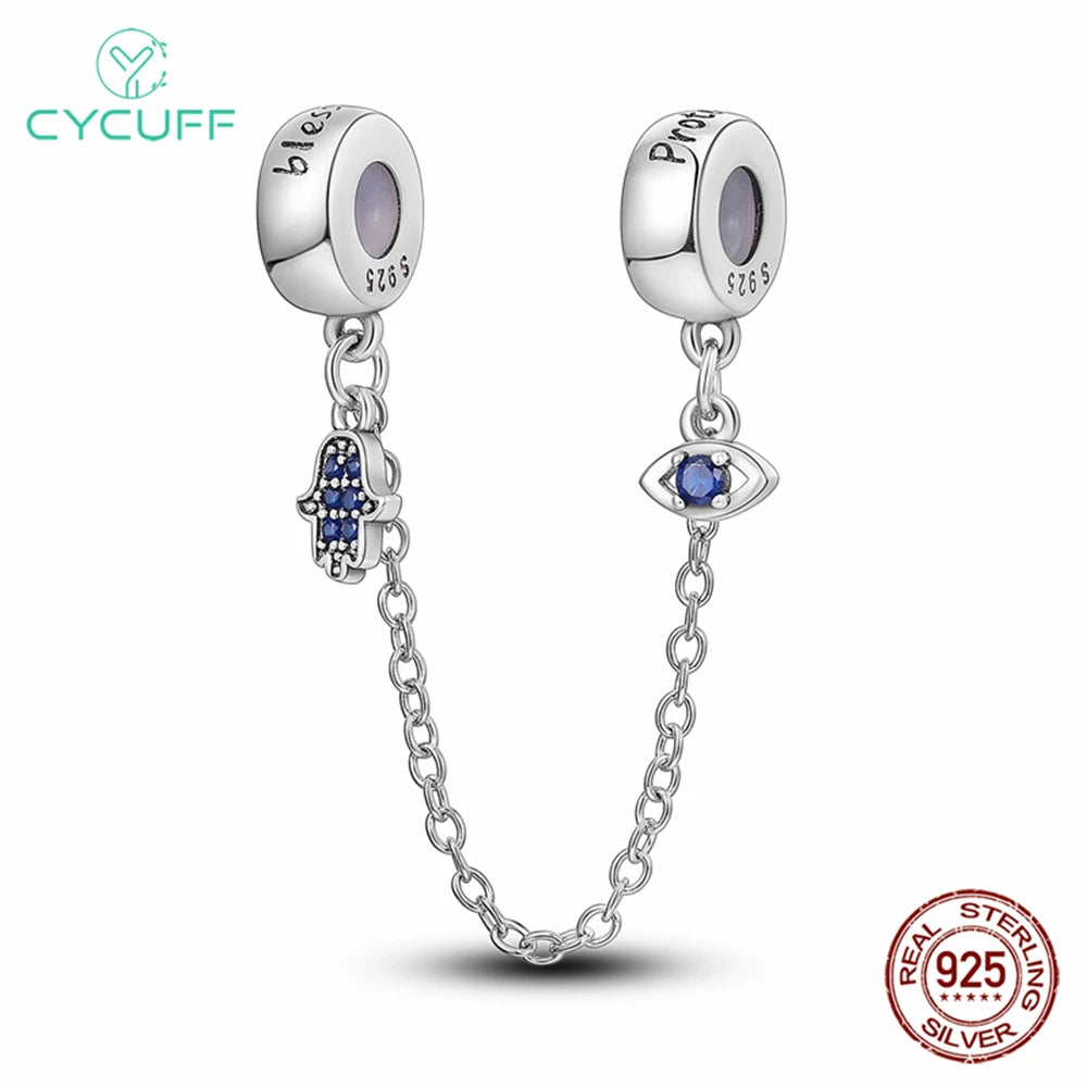 925 Sterling Silver Safety Chain Aircraft Earth Camera Daisy Silicone Charms Beads Fit Original Bracelets DIY Jewelry For Women
