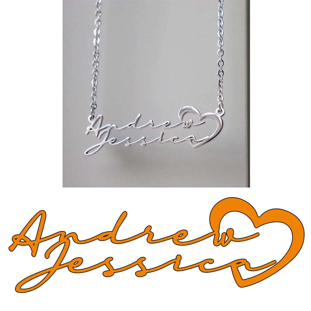 Personalised Two Name Necklace With Heart