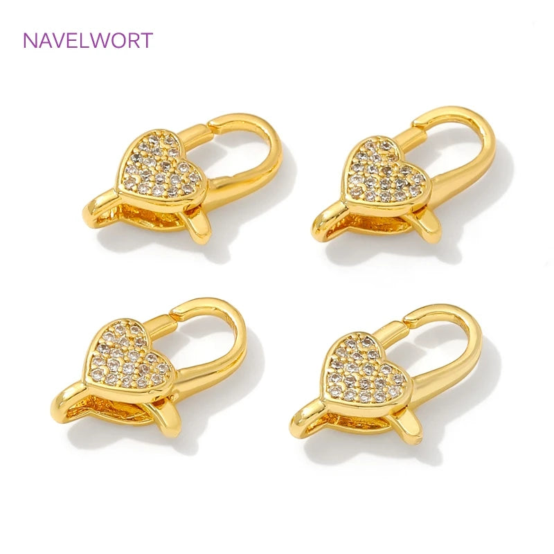18K Gold Plated Zircon Heart Lobster Clasps for DIY Bracelet & Jewelry Making Accessories