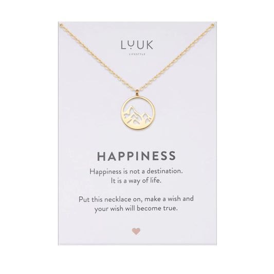 LUUK LIFESTYLE Gold Mountain Peak Necklace with Coin Pendant & Happiness Card